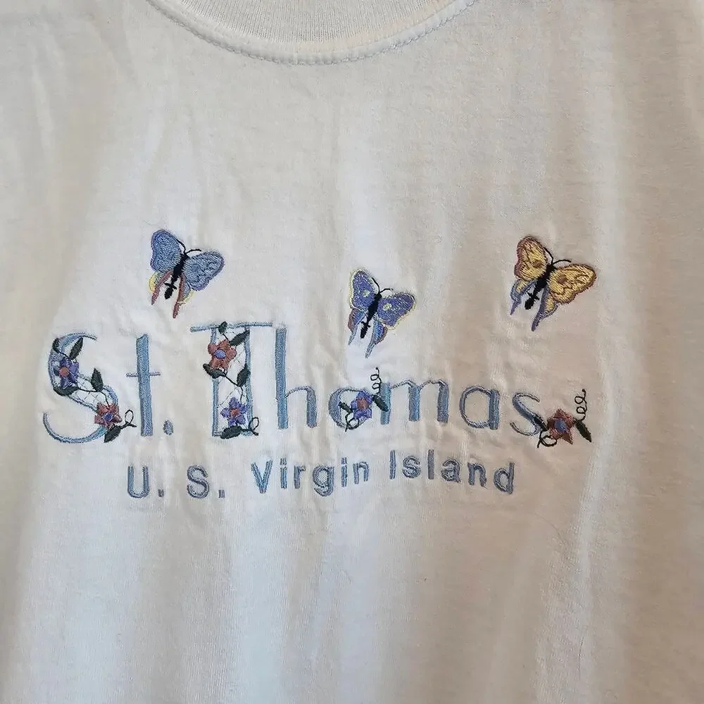 Vintage St. Thomas Butterfly Shirt Womens Med 90s Cottage Grandma Flowers Retro